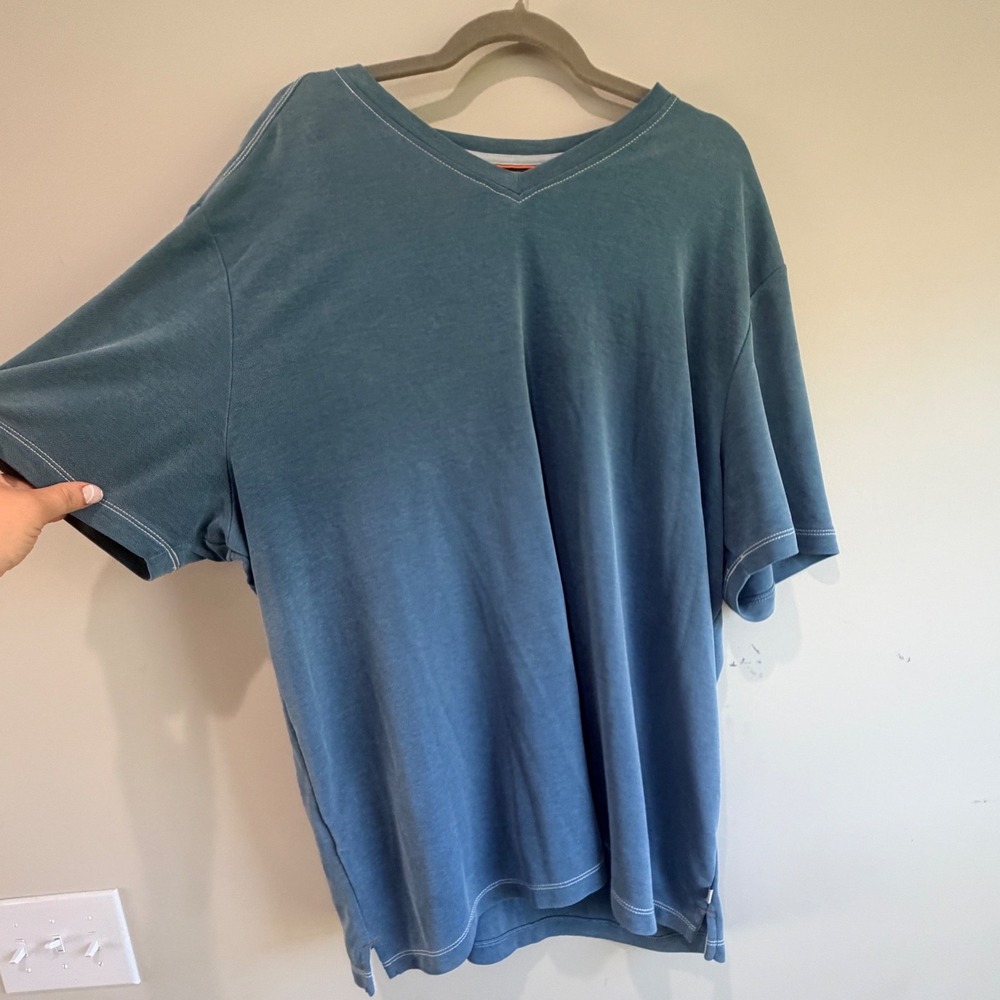Tommy Bahama V Neck T Shirt Mens XXXL Blue Contrast Stitch Minimalist Coastal